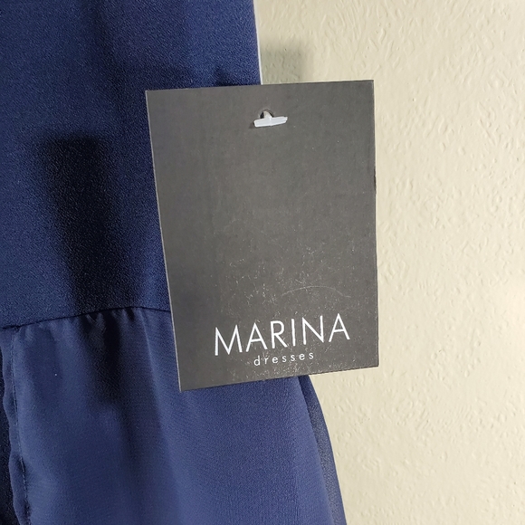 MARINA Solid Draped Jumpsuit Navy Blue Size 8 & 12 - Picture 3 of 6